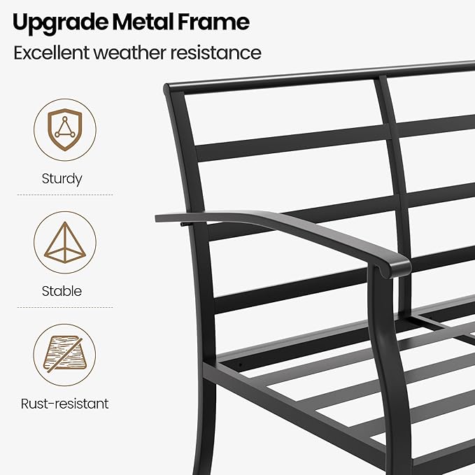 4 Piece Patio Furniture Set, Metal Outdoor Patio Furniture Set, All Weather Modern Couch Sofa with Comfortable Cushions & Coffee Table, Metal Conversation Set for Balcony, Porch, Deck (Gray)