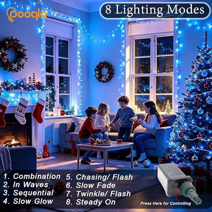 200 LED Blue Christmas Lights Outdoor String Lights, 66 ft | Green Wire Waterproof Twinkle Fairy Lights with Timer, 8 Modes Connectable String Lights Indoor Bedroom Halloween Decorations