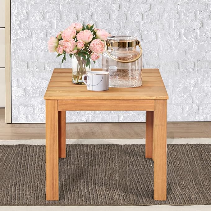 18” Square Patio Table, Acacia Wood Adirondack Side Table, Outdoor End Table, Coffee Table Composite Table for Garden, Backyard, Pool & Balcony, Teak Oil Finished