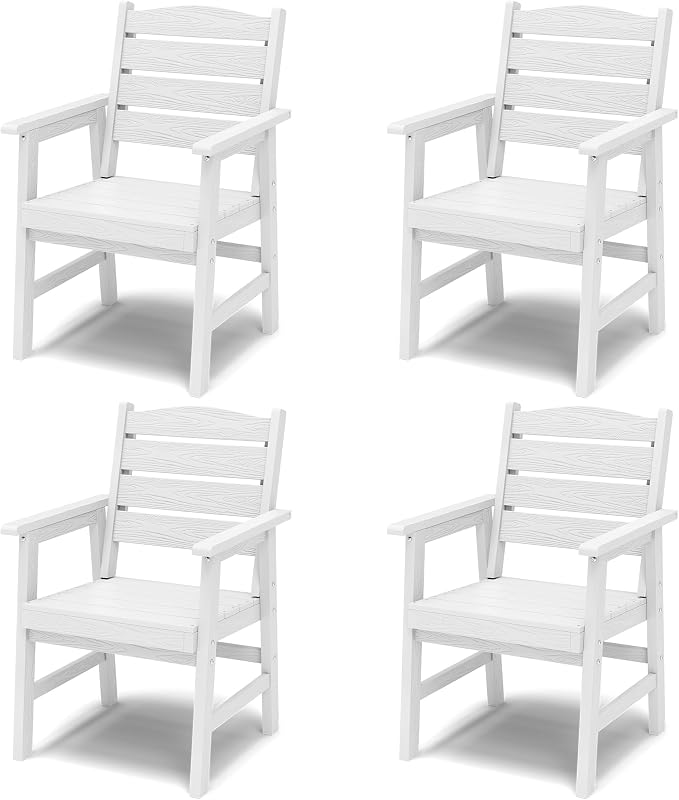 YEFU HIPS Outdoor Dining Chairs: All-Weather Outdoor Chairs Set of 4 with Wide Seat and Armrests - Easy Assembly Patio Dining Chair Modern Outside Furniture for Family with Deck 350lbs Capacity White