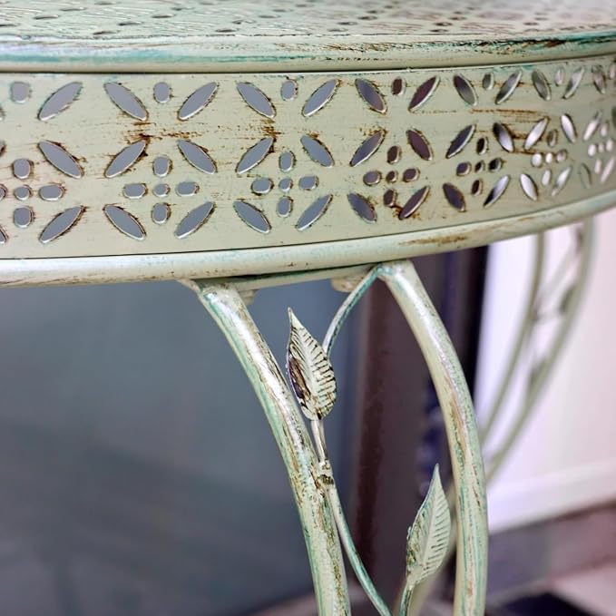 Outdoor Half-Moon Patio Console Table, 2 Tier Iron Half Round Garden Porch Table, Antique All-Weather Mid Century Tables(Green)