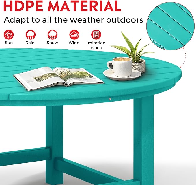 Costaelm Patio Conversation Set, Outdoor Chairs Set of 5 Balcony Firepit Furniture Outdoor Adirondack Round Table and Chair Backyard Furniture Set for Lawn Porch Pool Garden, Turquoise