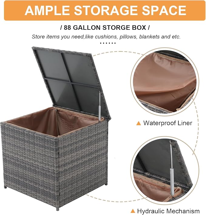 Super Patio 8 Pieces Outdoor Patio Furniture Set, Wicker Patio Conversation Sets with Storage Box, Rattan Outdoor Sectional Sofa Set with Cushions and Coffee Table for Outside Porch, Deck, Gray