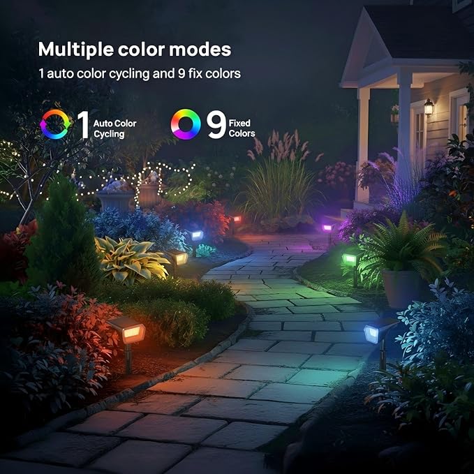 Linkind Solar Spot Lights Outdoor Waterproof Floodlight Multicolor 4 Pack | Wide Beam, 9 Lighting Modes, 800LM High Brightness, RGB Color Changing, for Holiday Decor Landscape Garden Patio Flag Yard