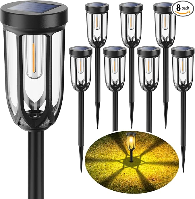 Solar Lights Outdoor 8 Pack, Solar Pathway Lights Waterproof, Garden Lights | Bright Auto On/Off Solar Landscape Lights for Driveway Walkway Lawn Yard (Warm White)