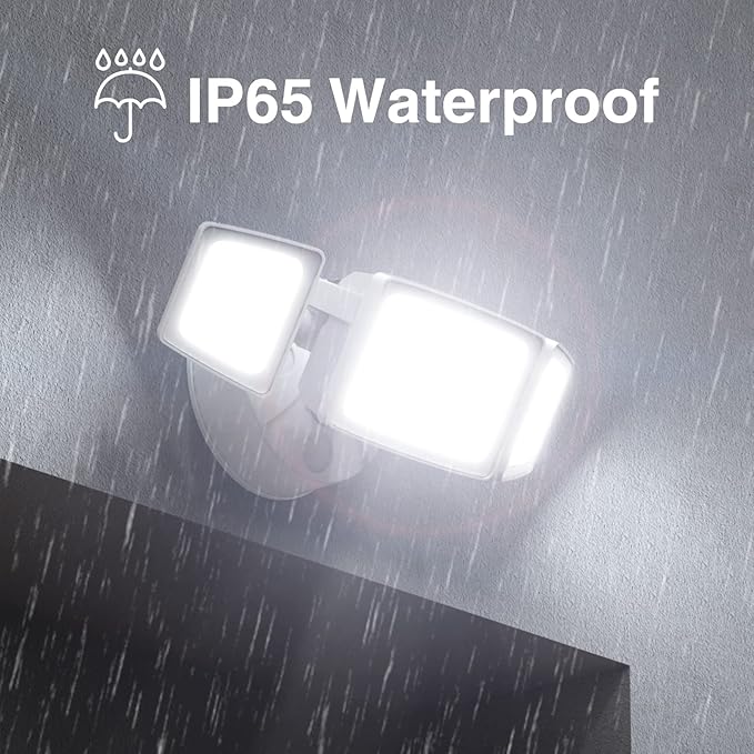 Onforu 80W LED Dusk to Dawn Flood Lights,8000LM White Exterior Security Outdoor Lighting,IP65 Waterproof Outdoor 3 Adjustable Heads Photocell Light Fixture,6500K Floodlight for Garage,Patio,Yard