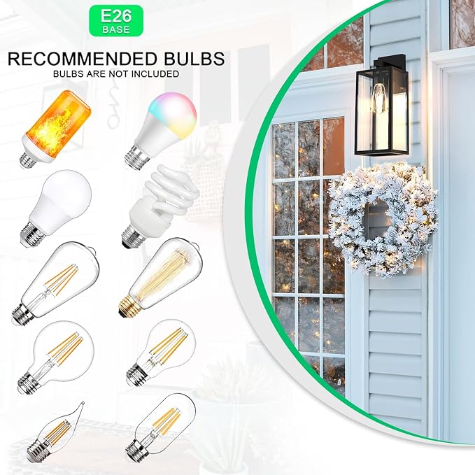 MAXvolador Outdoor Wall Lantern, Extra Large Exterior Waterproof Wall Sconce Light Fixture, Black Anti-Rust Mount Lighting, E26 Base Porch Lamp | Porch Wall Sconce Large Extra Large, Anti-Rust, E26 Socket, Clear Glass, Outside Wall Mount Light, Front D...