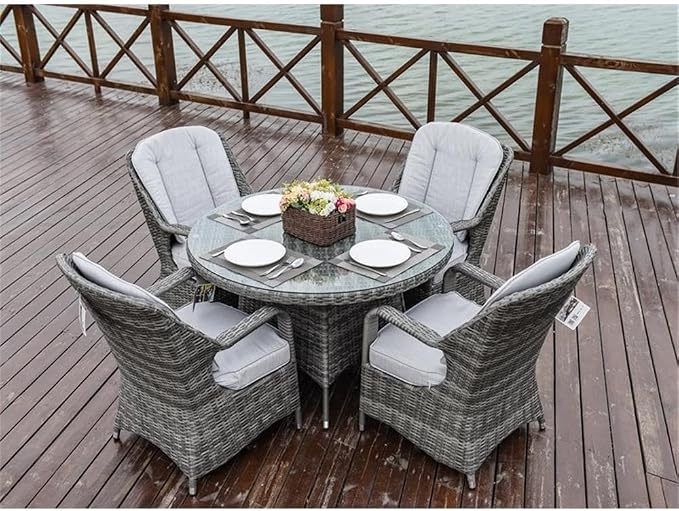 Patio 5-Pieces Gray Round Aluminum Rattan Outdoor Dining Set with Chairs
