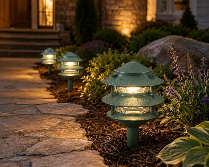Sea Gull Lighting 9226-95 Single-Light Outdoor Path Fixture with Clear Glass, Emerald Green | Wet-Rated Aluminum Fixture with Clear Glass, Landscape Lighting, Pathway Lights, or Driveway Lights for Garden Decor