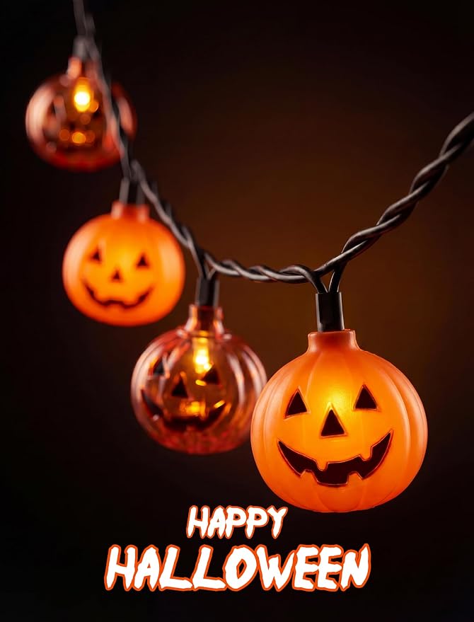 Halloween Decorations Pumpkin String Lights - 20 LED 12 FT 3D Cute Waterproof Light up Orange Jack-O-Lantern Plug-in Lights, Waterproof for Home Yard Party Indoor Outdoor Decor, Connectable