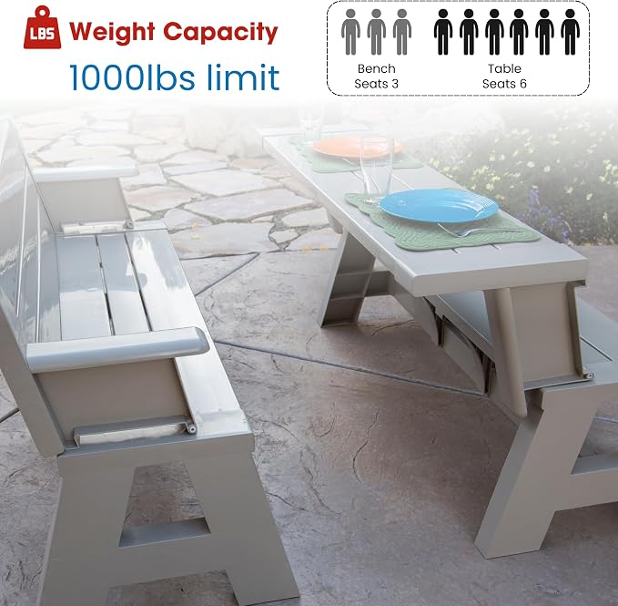 Convert-a-Bench Gen 1 2-in-1 Outdoor Convertible Bench to Picnic Table | Space-Saving, Weather-Resistant Patio Furniture for Yard, Deck, Garden | Easy Assembly & Durable - 1 Bench/Order, Driftwood
