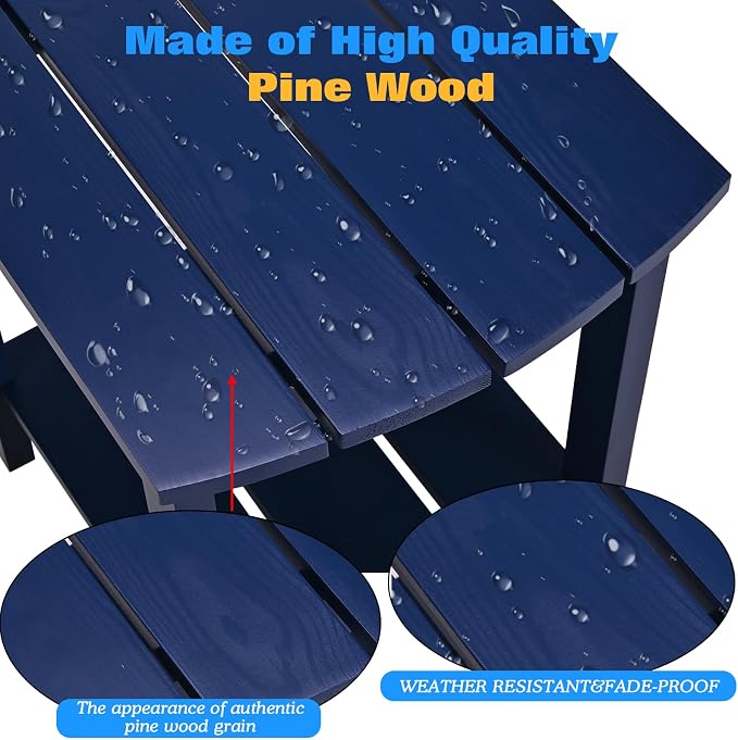 Outdoor Side Table, 2-Tier Small Outdoor Table for Patio, Adirondack Side Tables for Outside or Indoor (Navy Blue, 18 * 14 * 18.5)