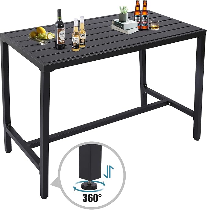 Outdoor Bar Table, Patio Console Pub Height Tables with Powder Coated Steel Frame, Weather Resistant Waterproof Top for Hot Tub, Balcony, Garden, Yard, Poolside (47" Wide Bar Table, Black)