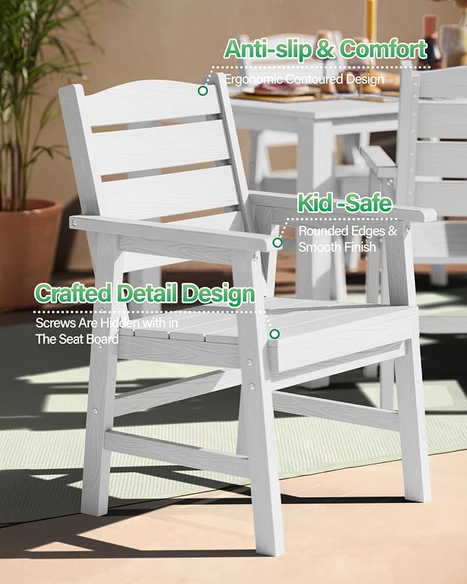 YEFU HIPS Outdoor Dining Chairs: All-Weather Outdoor Chairs Set of 6 with Wide Seat and Armrests - Easy Assembly Patio Dining Chair Modern Outside Furniture for Family with Deck 350lbs Capacity White