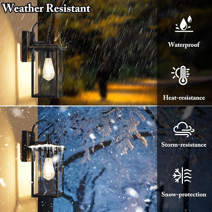 BesLowe 2-Pack 15” Outdoor Wall Lights, Bronze Modern Porch Sconces | Waterproof, Rust-Resistant, Durable Metal with Clear Glass, Standard E26 Socket, Easy to Install