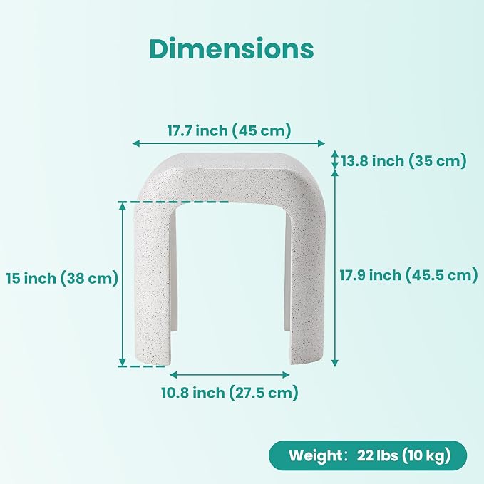 SUNBURY Outdoor Side Table, 18" H Concrete Horseshoe End Table, Rectangular Cement Accent Table for Patio, Round Modern Garden Stool for Patio, Backyard, Spotted White