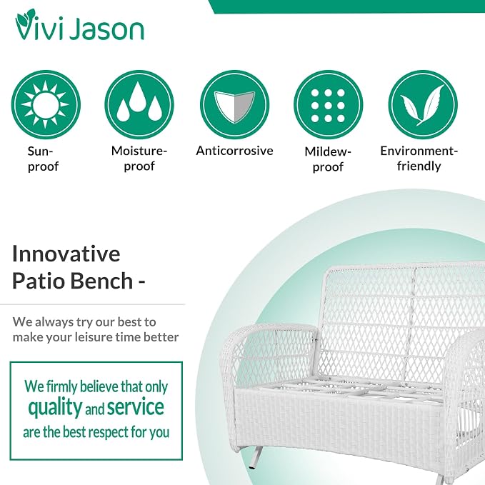VIVIJASON 2-Piece Patio White Wicker Loveseat Glider Set Cushioned, Outdoor Conversation Furniture Sets with 2-Seater Glider Rocking Bench, Coffee Table and Cushions for Porch Garden Poolside, Red