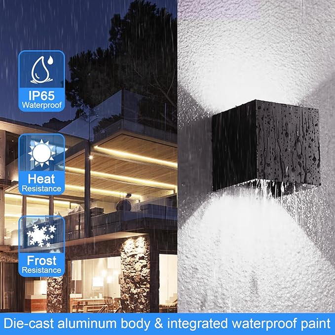 Juyace 2 Pack 20W 6000K LED Outdoor Sconce Wall Up and Down Exterior Light | 2000lm,hardwire,No photocell Light Fixture, up down Angle-Adjustable,Square 4.7",IP65 Waterproof for Porch Patio，White