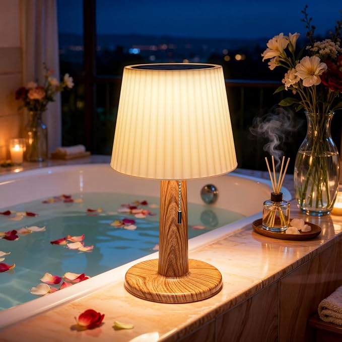 Beautyard Solar Table Lamps Outdoor Indoor - Mothers Gifts 3 Lighting Modes, 4000mAh Eye-Caring LED Waterproof Cordless Solar Desk Lamp with Pull Chain Garden Outside Patio Garden Bedroom