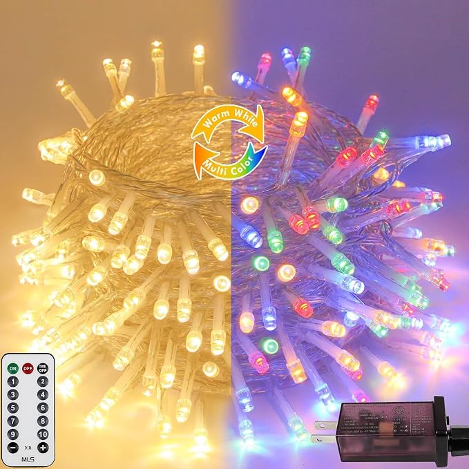 88FT 240LED Connectable String Lights Indoor Outdoor Clear Wire, Warm White⇋Multicolor Christmas String Lights, Plug in Twinkle Fairy Light With Timer For Wedding Patio Tree Yard Christmas Decorations