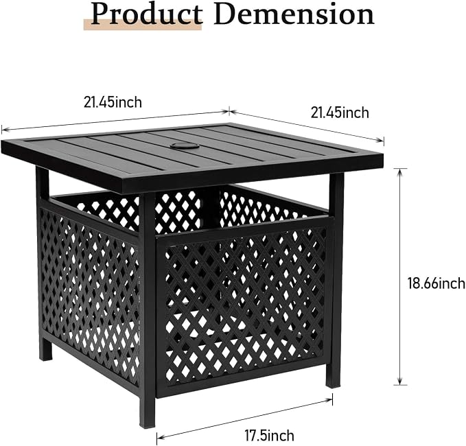 SUNCROWN Outdoor Patio Side Table, Patio Bistro Square Table with 9Ft Umbrella,for Backyard, Porch, Garden, Poolside(Dark Blue)