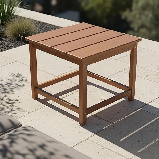 3 Piece Patio Furniture Set, All-Weather HDPE Outdoor Conversation Set with 2 Armchairs and 1 Side Table, Heavy Duty Porch Bistro Set for Garden & Balcony, Natural Teak