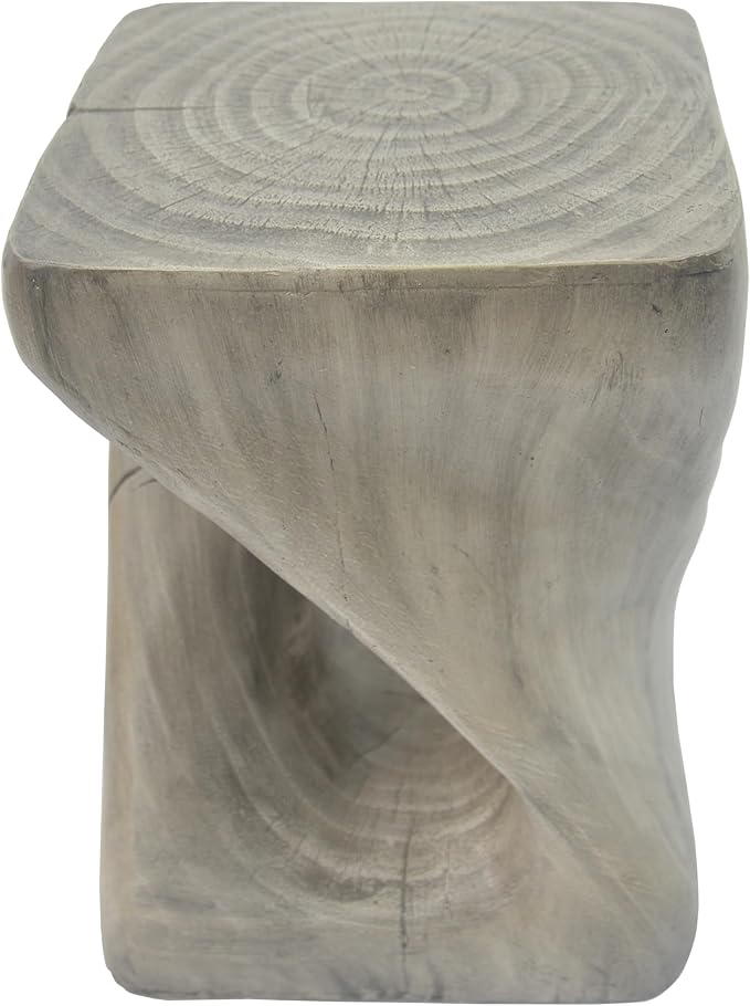 Lightweight Concrete Outdoor Side Table,Twist Shape Outdoor End Table, Wood-Like Texture Modern Small Accent Table for Patio Garden Balcony Porch Antique Gray 16" H