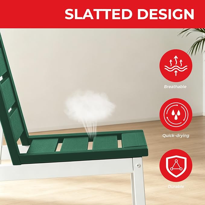 Costaelm Stinson 7-Piece Outdoor HDPE Patio Dining Table Set with Umbrella Hole & Dining Chairs for 6, Dark Green