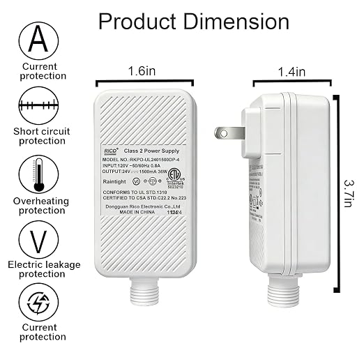Class 2 Power Supply for Permanent Outdoor Light,24V 1.5A 36W Power Adapter | LED Transformer Replacement and Suitable for Permanent Outdoor Lighting within 50ft