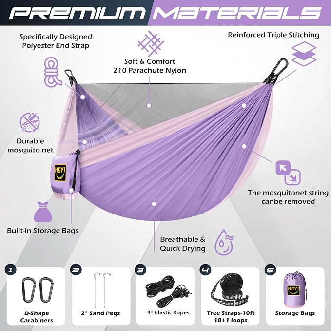 Camping Hammock Mosquito Net,Double & Single Portable Hammocks for Kids Hammocks with 2 Tree Straps,Hammock Tent for Travel Camping,Camping Accessories for Indoor Outdoor Hiking Backpacking