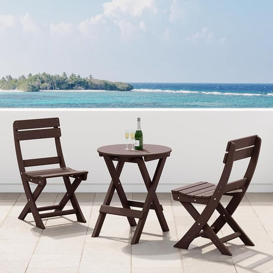 Costaelm Outdoor Bistro Table and Chairs Set of 2, Round Portable Folding Bar Height Barstool Set of 3, Tall Balcony Pub High Top Table 3 piece Patio Set for Deck, Backyard, Garden, Dark Brown