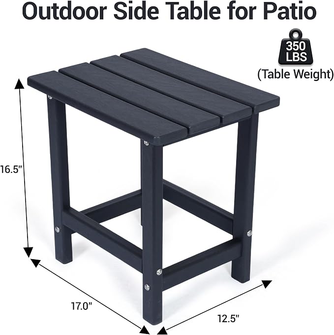 Outdoor Side Table Set of 2, HDPE Small Outdoor Table, Adirondack Side Table, Outside End Table for Patio, Porch, Deck, Pool, Indoor or Outside Use, Black
