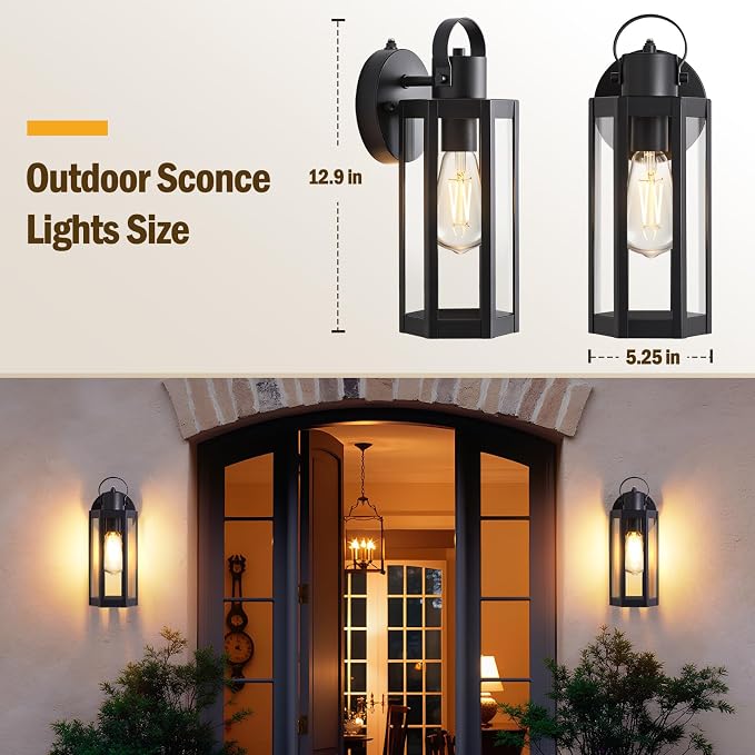 EJIAXIN Dusk to Dawn Outdoor Lighting Fixtures, 2 Pack Black Outdoor Lights | Waterproof Sconce Outside Lamp, Exterior Wall Sconce, Front Door Porch Wall Mount, Anti Rust Wall Lantern, for Garage Doorway