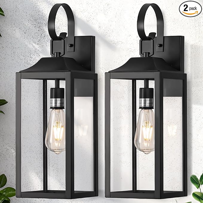 19" Large Outdoor Light Fixture 2 Pack, Black Exterior Lighting Fixtures | Anti Rust Porch Lights Outdoor, Modern Wall Lantern Coach Lamps Sconce, Outside Lights for House, Doorway, Garage, Patio