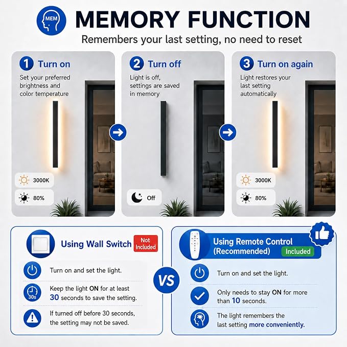 31 inch Modern Outdoor Wall Sconce 2700K-6500K 3CCT Outdoor Wall Light Long Wall Light with Remote Control IP65 Waterproof Exterior Linear Wall Lighting for Garage House