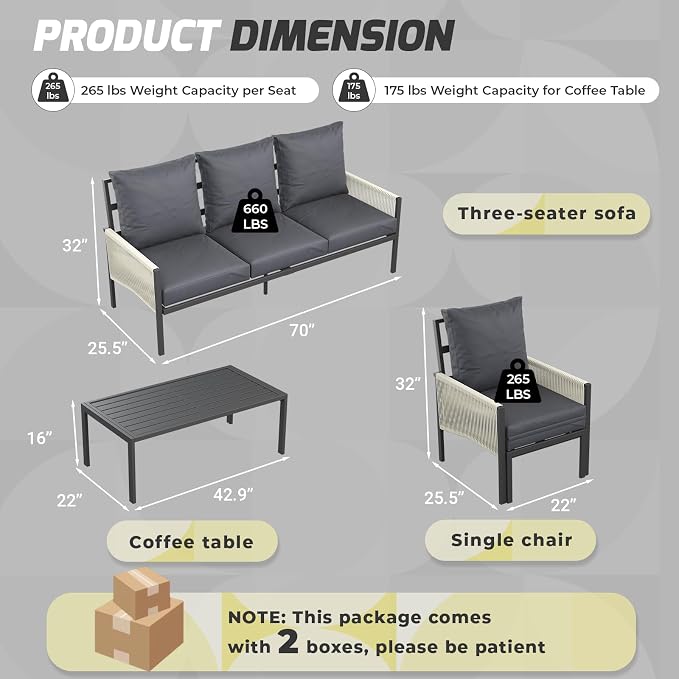 AECOJOY Aluminum Patio Furniture Set 10 Seats Outdoor Sectional Couch with Coffee Central Table Patio Conversation Sets for Porch Deck (Dark Grey, 8PCS, 10 Seat)