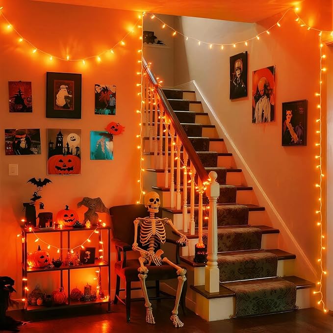 JMEXSUSS 150 LED Orange Halloween Lights Indoor, Fall Lights Plug in | 59Ft Connectable Orange String Lights Outdoor, 8 Modes Orange Lights for Halloween Thanksgiving Fireplace Tree Party Decor