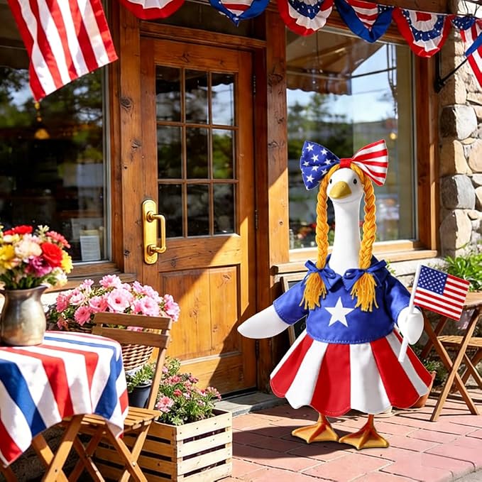 Celltestria 4th of July Goose Outfits for 23" Geese Patriotic Goose Clothes Independence Memorial Day Porch Goose Costume for USA 250th Anniversary Outdoor Patio Yard Lawn Garden Decoration