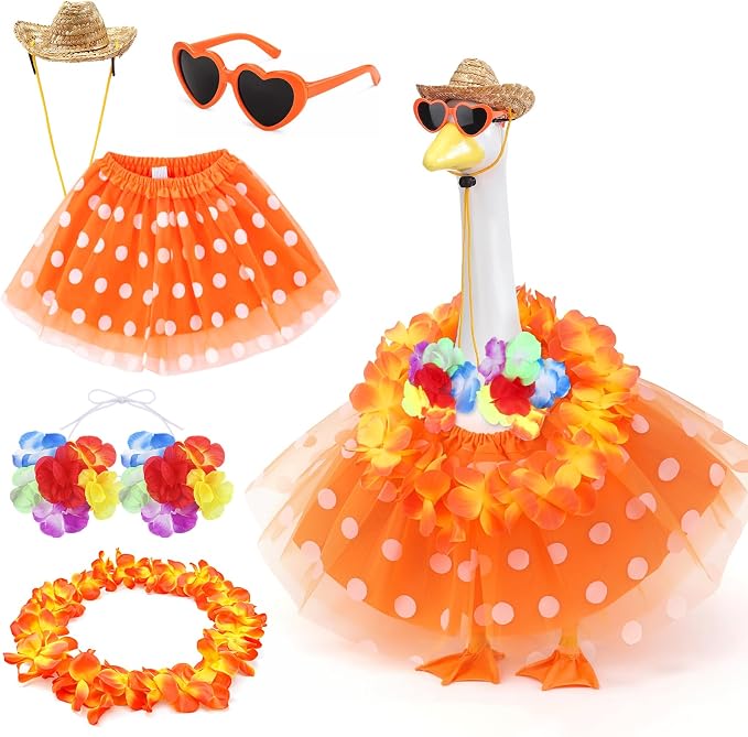 Porch Goose Outfit 5 PCS Costume Set with Tutu Skirt Hat Sunglasses Decor for Lawn Garden Party Outdoor Decoration