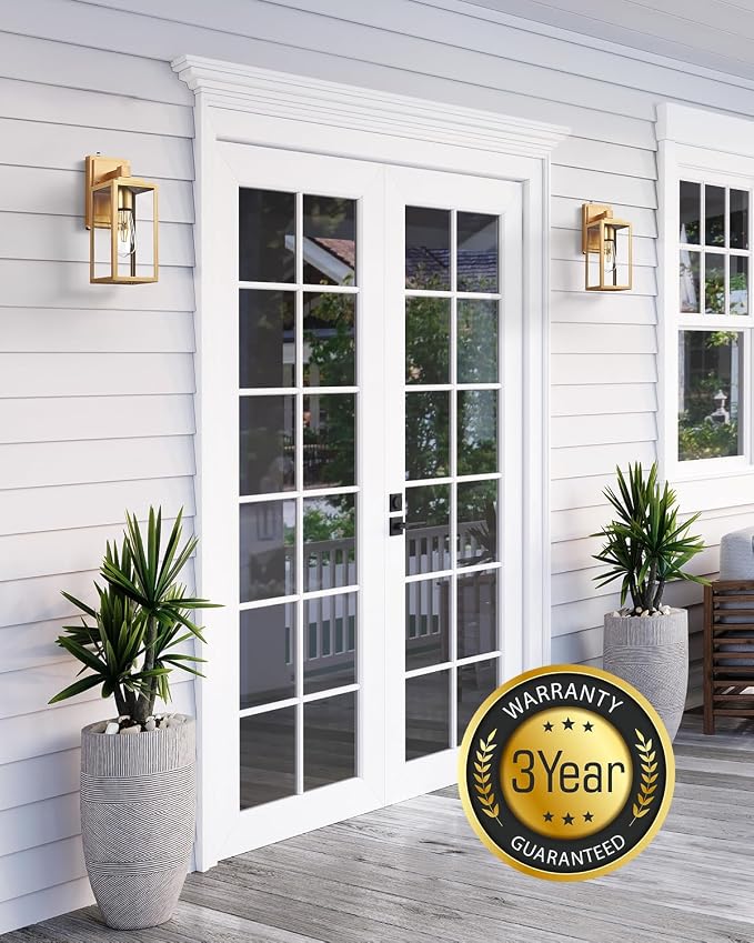 VIANIS Dusk to Dawn Outdoor Wall Lanterns, 2 Pack Golden Exterior Lighting Fixtures Wall Mount Sconces with Photocell Sensor, Waterproof Gold Porch Light Outside Garage Sconces Lamps for House Patio