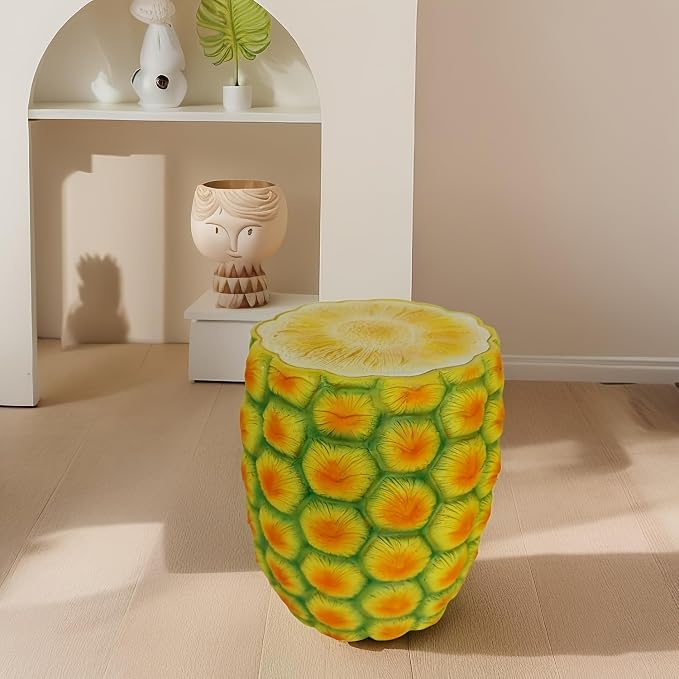 Realistic Fruit Stool, Small Resin Footrest Side Table, Indoor/Outdoor Decorative Plant Seat for Garden, Patio, Playroom, Kids' Room, Weather-Resistant (Pineapple)