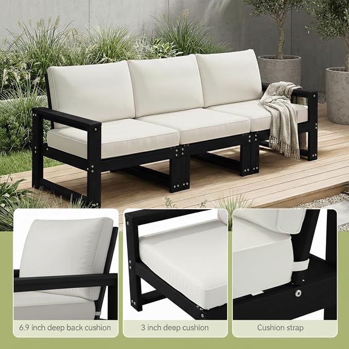 9-Piece Patio Furniture Set,HDPE Outdoor Furniture with Coffee Table,Outdoor Couch Sets with Cushions,Patio Sectional Sofas for Porch,Backyard,Deck,Black