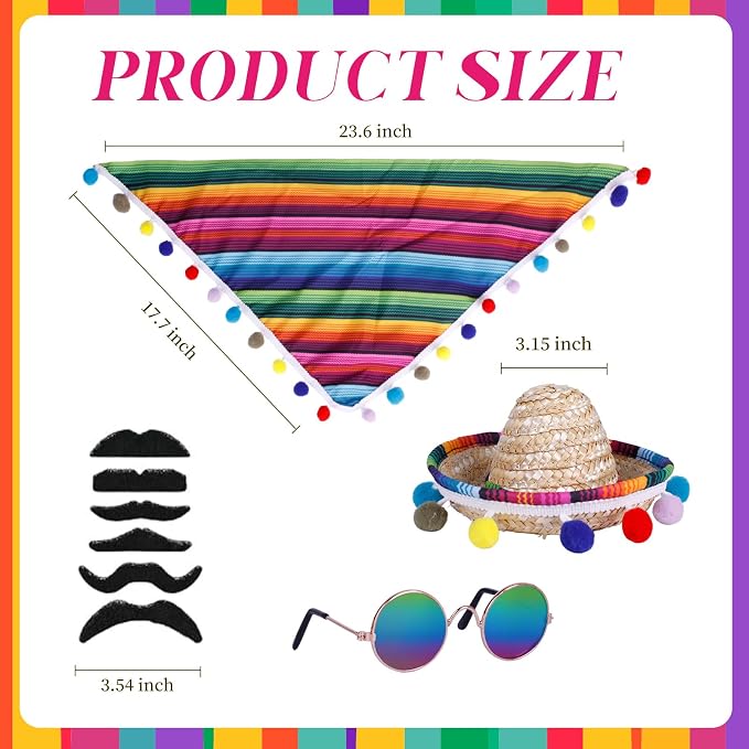 Mexican Porch Goose Outfits, 23" / 17" Lawn Goose Costume, Garden Goose Clothes for Cinco De Mayo, Mexican Sombrero with Bandana Scarf Beard Glasses for Yard Decor