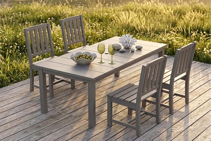 Perli™ 5-Piece Outdoor Dining Set, All-Weather HDPE Patio Furniture with 4 Armless Chairs and Rectangular Table, UV-Resistant 4-Person Set for Deck, Backyard, Grey