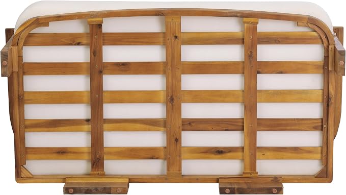 Christopher Knight Home Archer 2 Piece Loveseat Sofa and Coffee Table Set, Acacia Wood Patio Furniture Set with Removable Cushion, Patio Conversation Set with Slatted Design, Beige+Teak