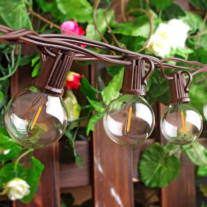 25FT LED G40 Outdoor String Lights with 25 Shatterproof Bulbs, Brown Wire | Waterproof Patio Globe Lights, Connectable Dimmable Outdoor Hanging Lights for Backyard Porch Garden Deck Bistro, Warm White