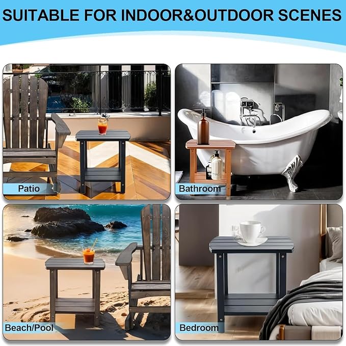 Outdoor Side Table, 2-Tier Small Outdoor Table for Patio, Adirondack Side Tables for Outside or Indoor (Walnut, 18 * 14 * 18.5)