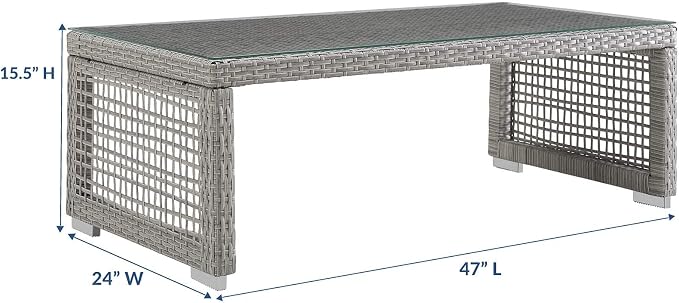 Modway Aura Wicker Rattan Outdoor Patio Tempered Glass Coffee Table in Gray