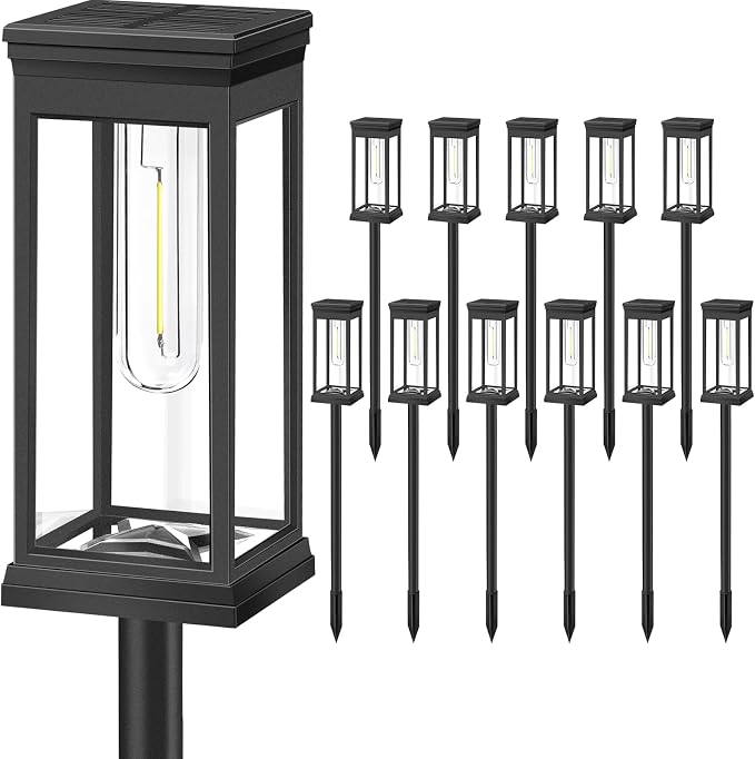 12-Pack Solar Pathway Lights Outdoor, Landscape Lights Cool White | Upgraded Large Size & Bright LED, Auto ON/OFF, IP65 Waterproof, Easy Installation, Solar Powered Lights for Garden Walkway