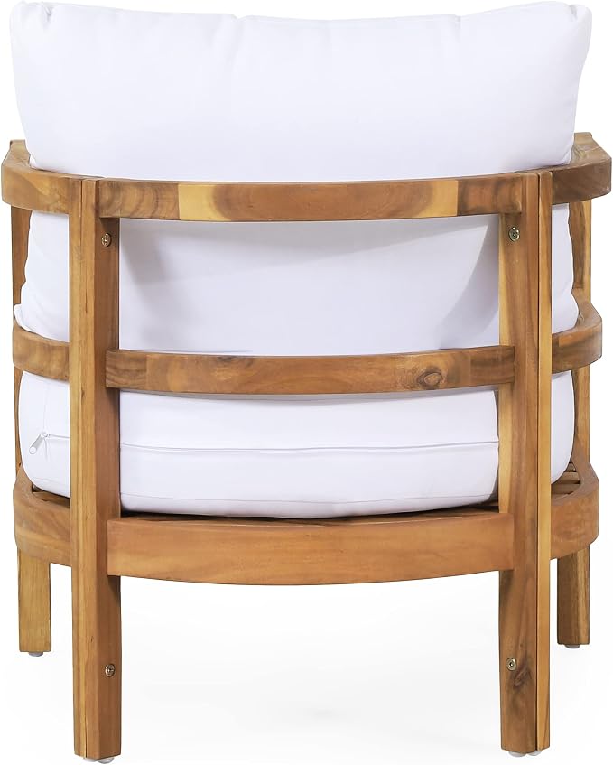 Christopher Knight Home Molly 5-Piece Patio Furniture Set, Solid Wood Outdoor Conversation Set with Coffee Table, Outdoor Sofa Set with Loveseat, Club Chairs And 3-Seater Sofa for Backyard, Teak+White
